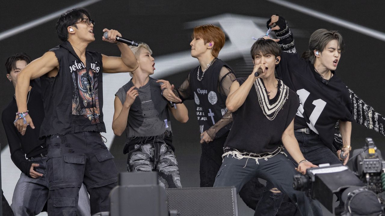 K pop band, Seventeen, performs during the Glastonbury Festival in Worthy Farm, Somerset, England, Friday, June 28, 2024. (Joel C Ryan/Invision/AP)