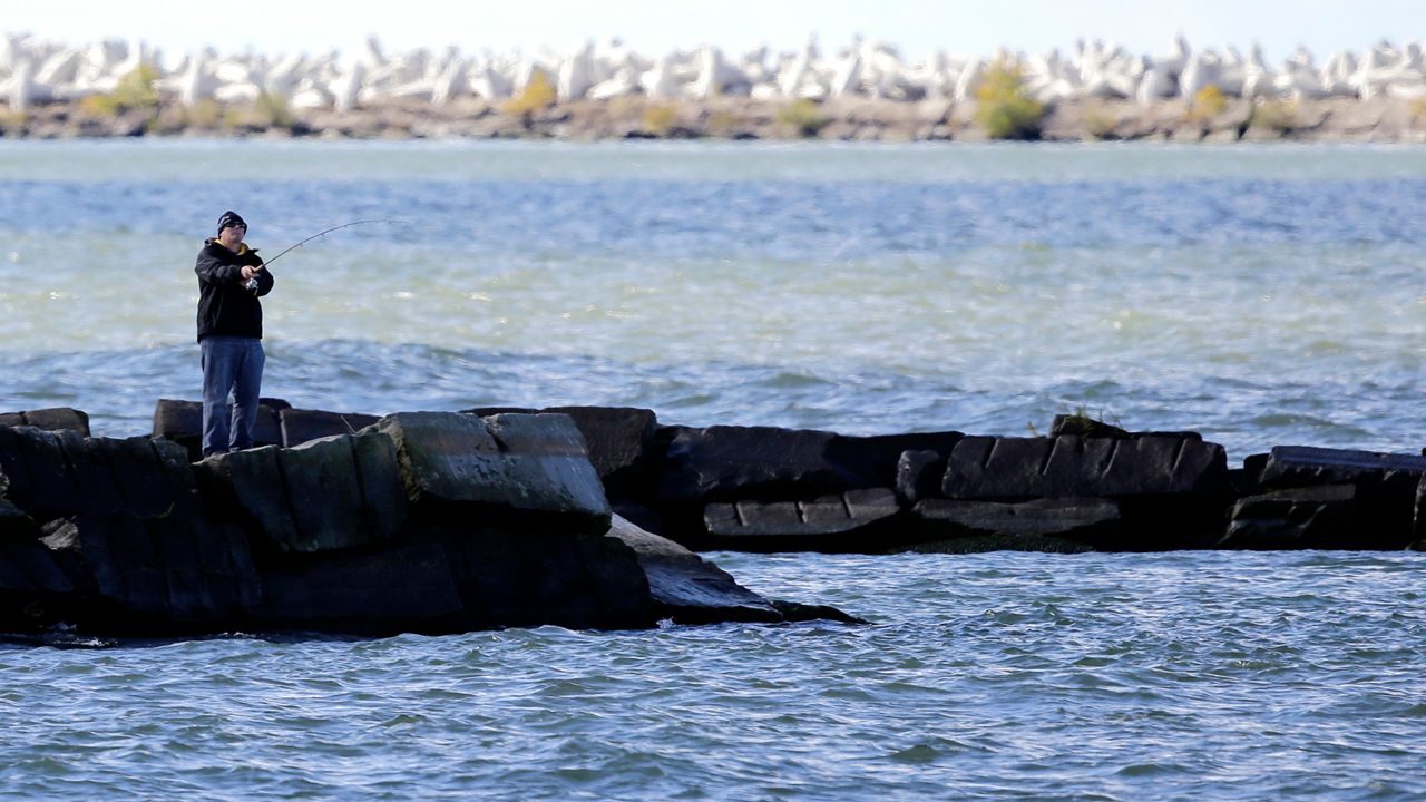 A fisherman along the Lake Erie shore.