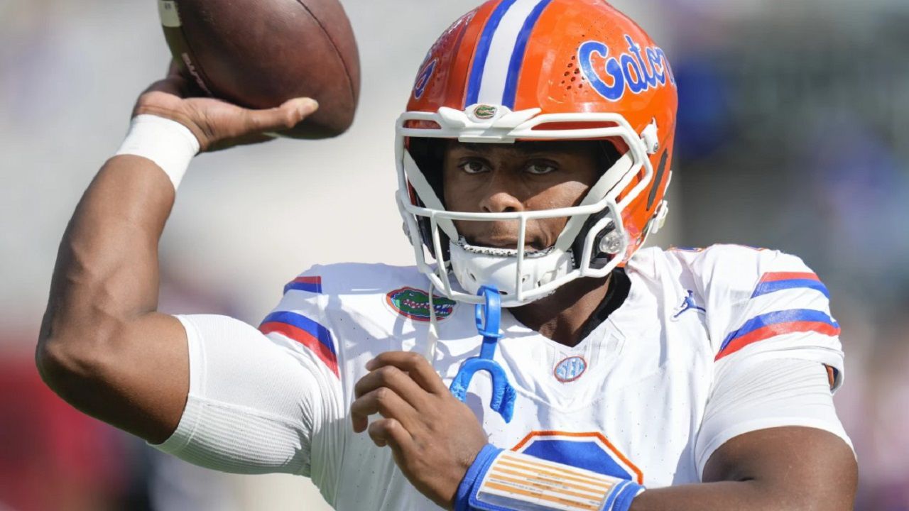 Quarterback DJ Lagway has practiced for multiple days this week and is expected to return for the Gators after he missed last week’s game with a strained left hamstring. (AP Photo/John Raoux)