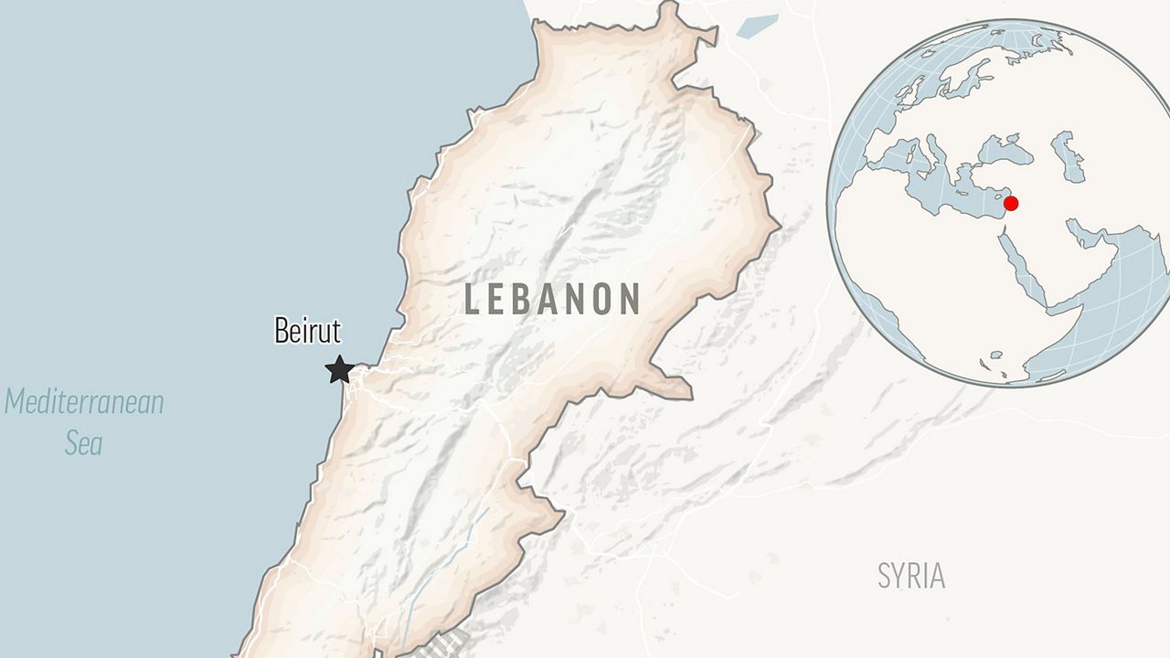 This is a locator map for Lebanon with its capital, Beirut. (AP Photo)