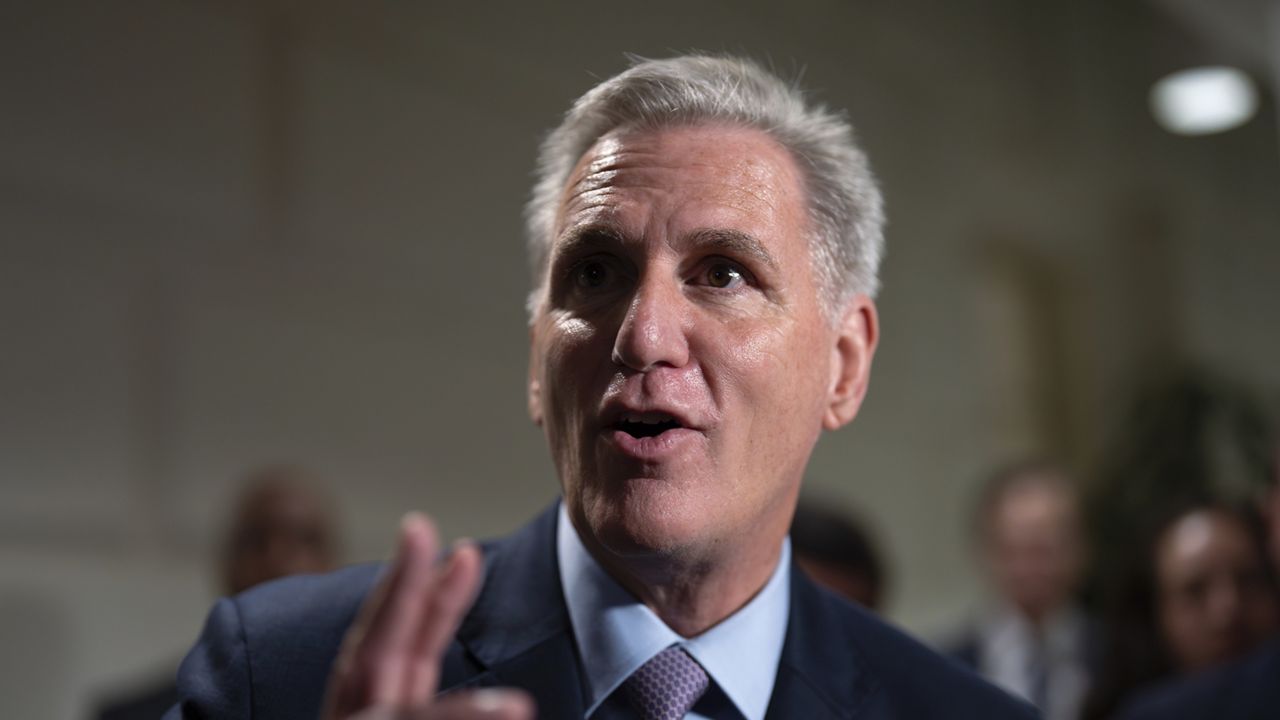 Speaker of the House Kevin McCarthy, R-Calif., talks to reporters. (AP Photo/J. Scott Applewhite)