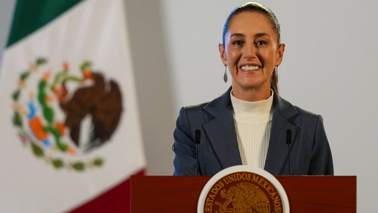 Mexican President Claudia Sheinbaum gives a media briefing from the National Palace in Mexico City, Oct. 2, 2024, the morning after her inauguration. (AP Photo/Fernando Llano, File)