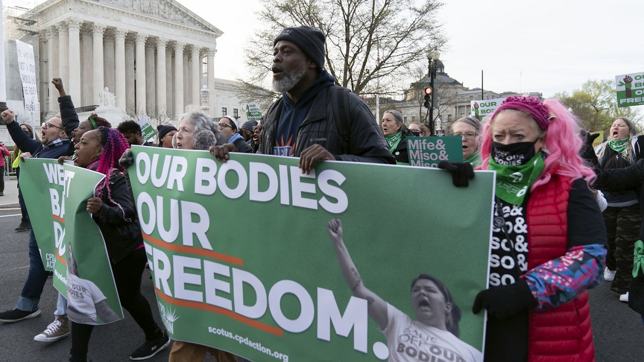 Abortion-rights activists rally outside of the Supreme Court, Tuesday, March 26, 2024, in Washington. (AP Photo/Jose Luis Magana)