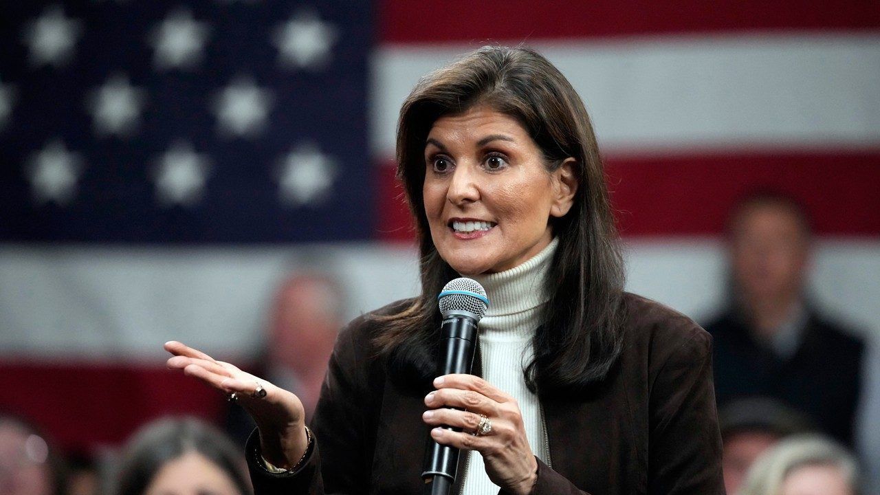 Republican presidential candidate former U.N. Ambassador Nikki Haley speaks at a town hall campaign event, Tuesday, Dec.12, 2023, in Manchester, N.H. (AP Photo/Robert F. Bukaty)