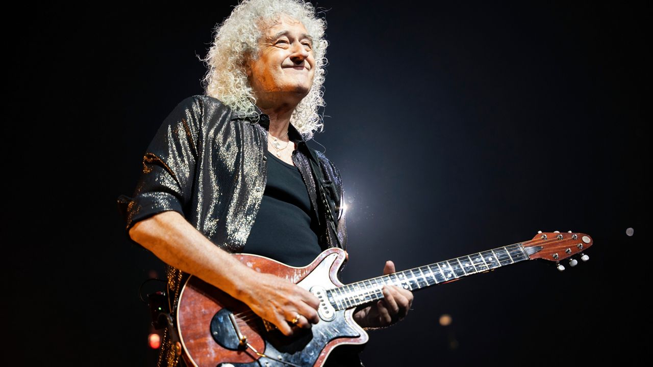 Brian May of Queen performs during the "Rhapsody" tour on Oct. 30, 2023, in Chicago. (Photo by Rob Grabowski/Invision/AP, File)