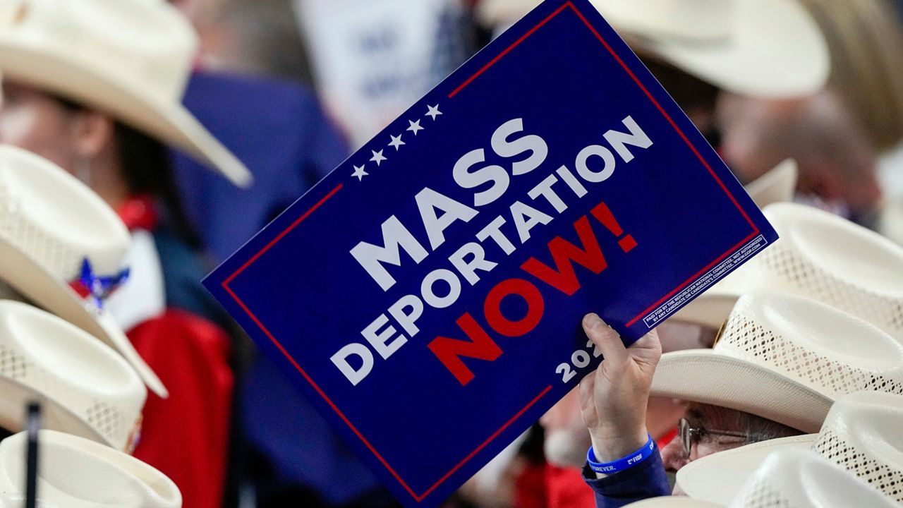 A member of the Texas delegation holds a sign during the Republican National Convention July 17, 2024, in Milwaukee. (AP Photo/Matt Rourke, File)