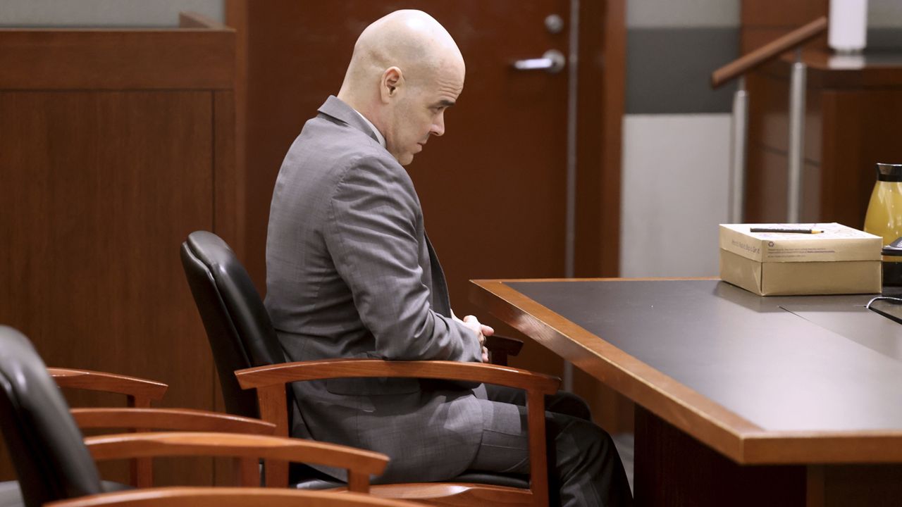 Robert Telles, a former Clark County public administrator charged in the murder of Las Vegas Review-Journal investigative journalist Jeff German, waits in the courtroom during his murder trial at the Regional Justice Center in Las Vegas, Monday, Aug. 26, 2024. (K.M. Cannon/Las Vegas Review-Journal via AP, Pool)