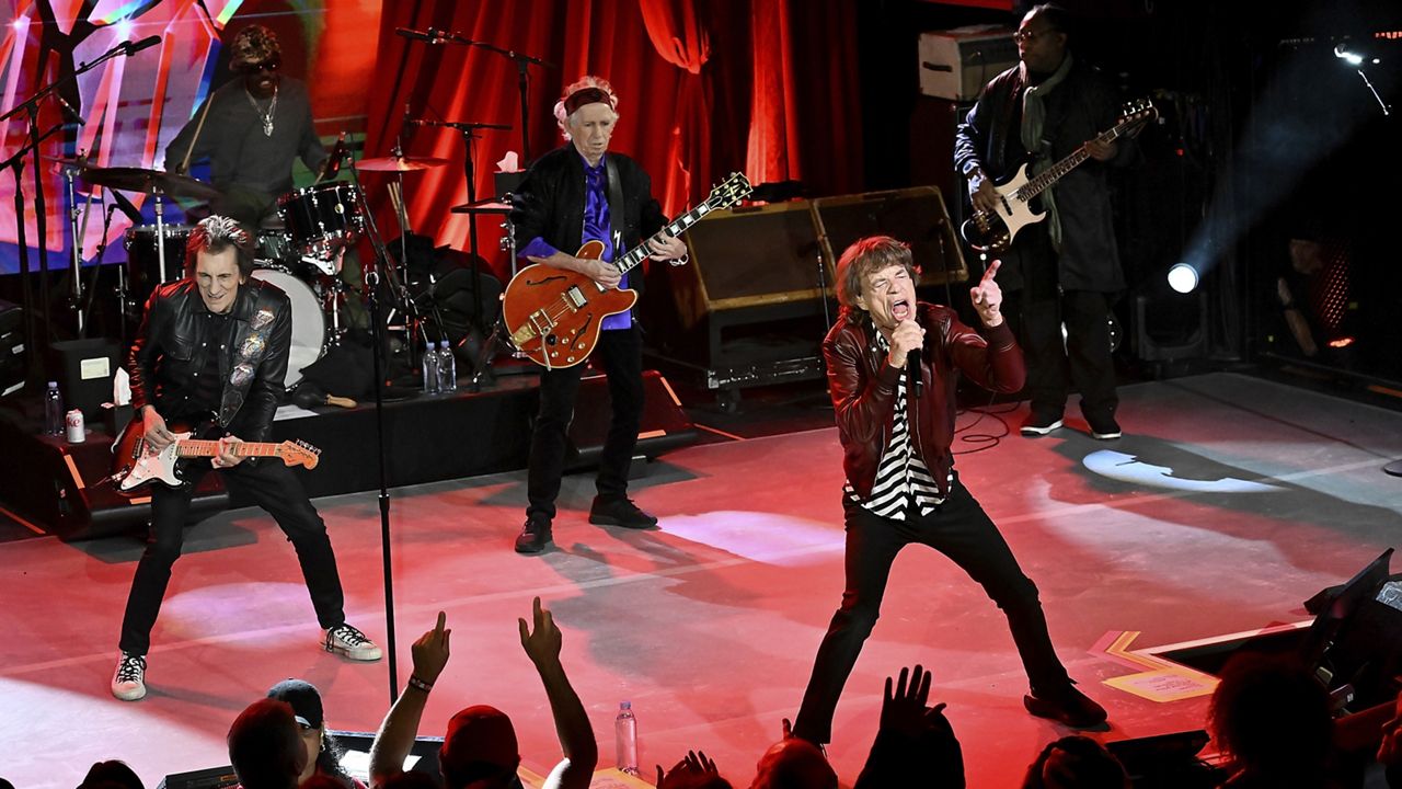 The Rolling Stones perform at a celebration for the release of their new album, "Hackney Diamonds," Oct. 19, 2023, in New York. (Photo by Evan Agostini/Invision/AP)
