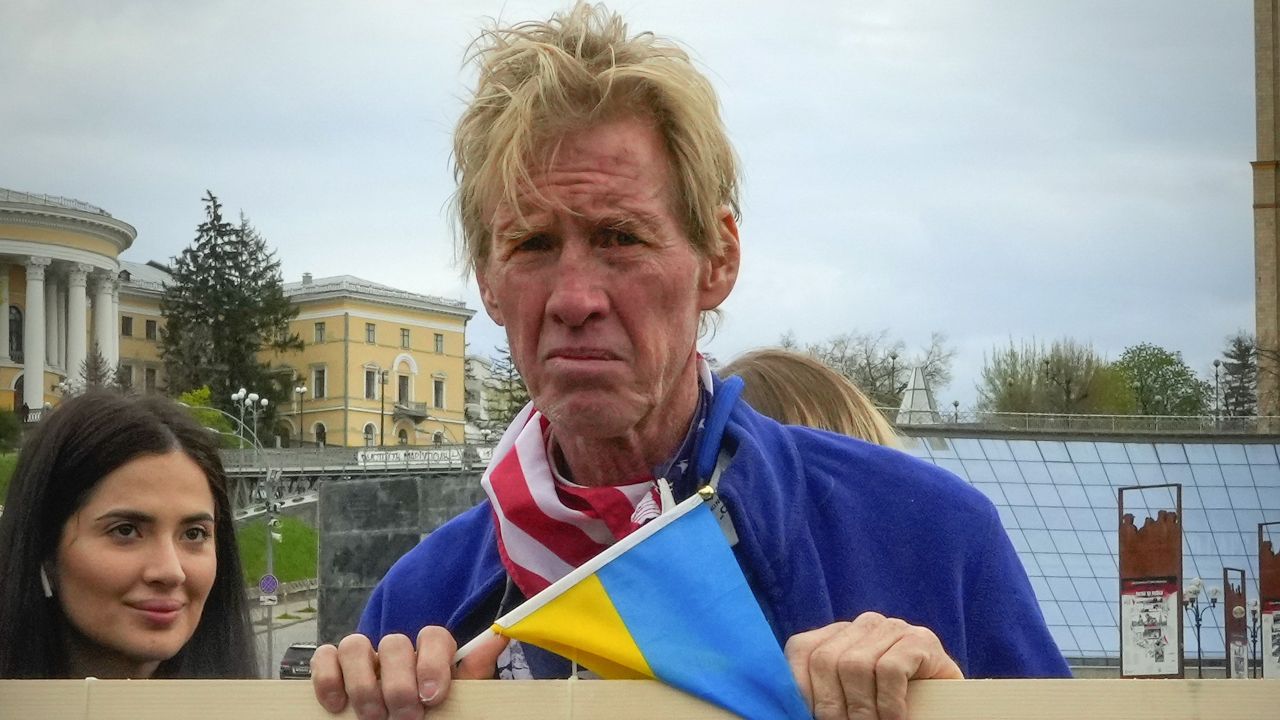 Ryan Wesley Routh takes part in a rally in central Kyiv, Ukraine, Saturday, April 30, 2022. (AP Photo/Efrem Lukatsky)