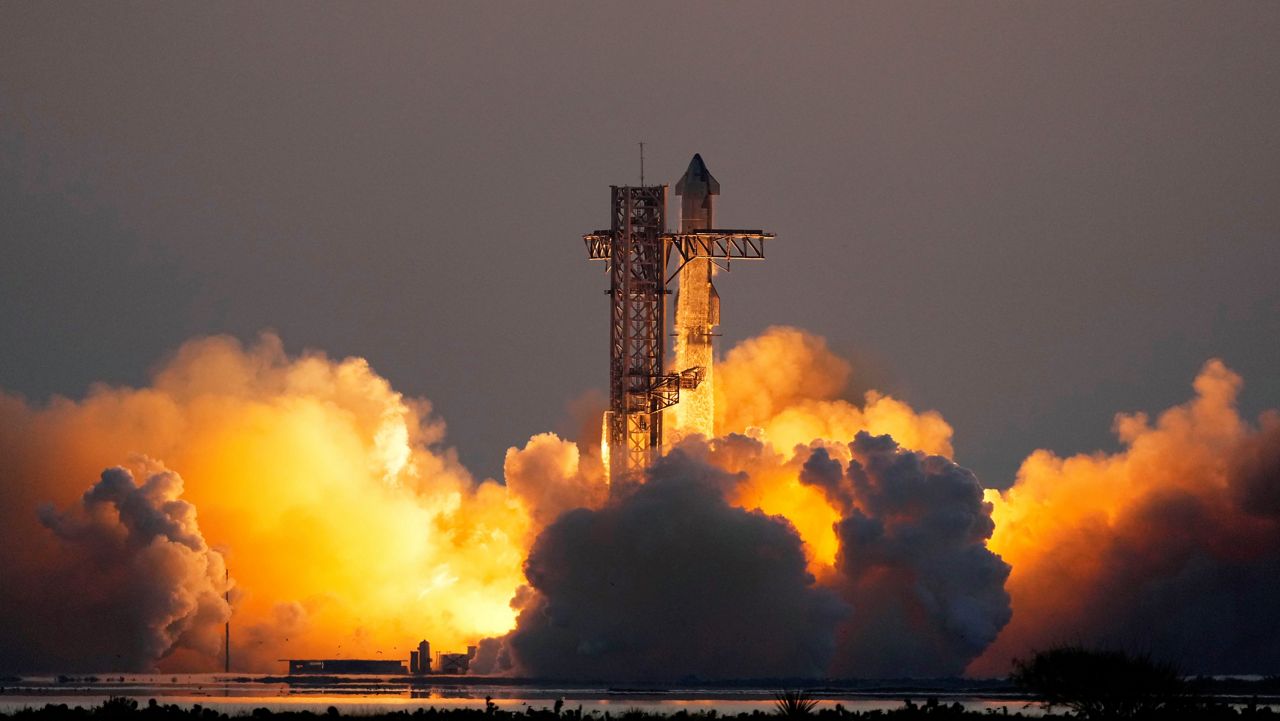 SpaceX's mega rocket Starship lifts off from Starbase for a test flight Sunday, Oct. 13, 2024, in Boca Chica, Texas. (AP Photo/Eric Gay)