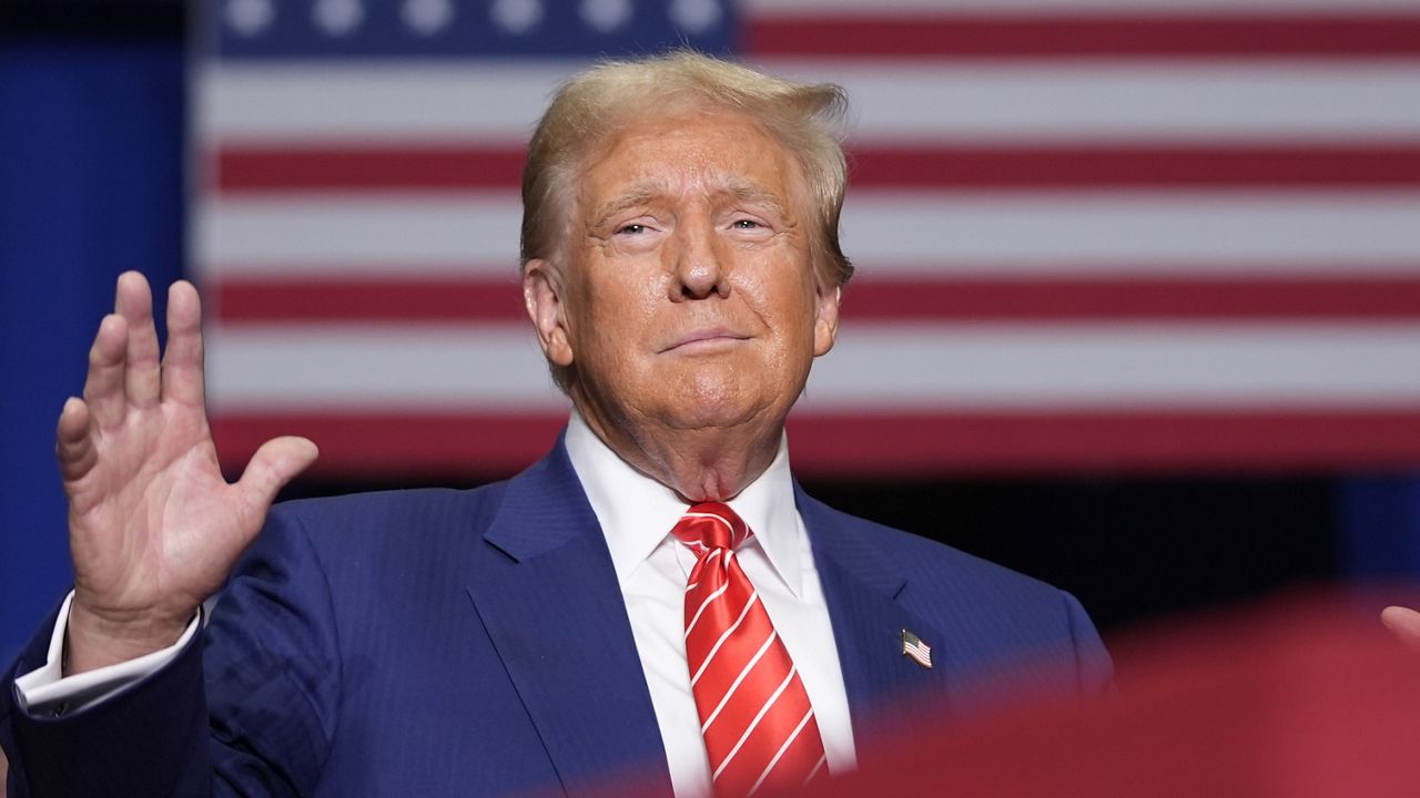 Republican presidential nominee former President Donald Trump arrives at a campaign event, Friday, Aug. 30, 2024, in Johnstown, Pa.