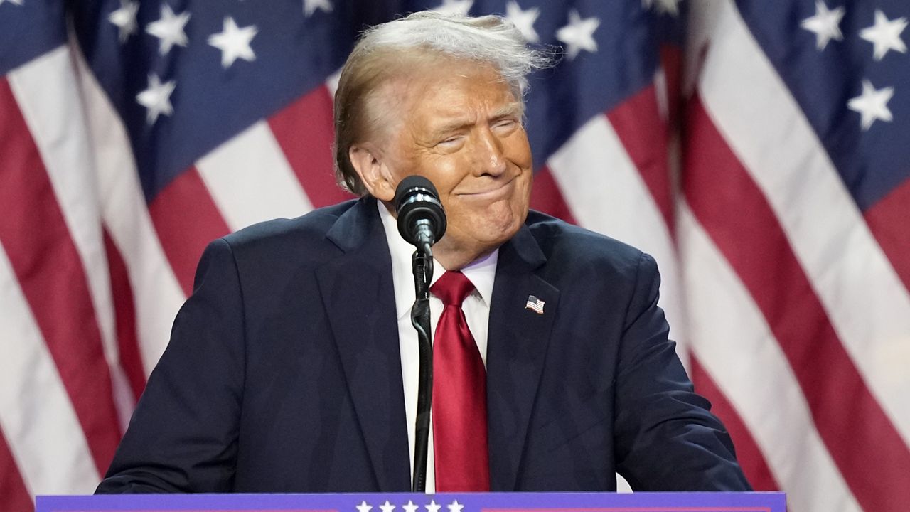 Republican presidential nominee former President Donald Trump speaks at an election night watch party, Wednesday, Nov. 6, 2024, in West Palm Beach, Fla. (AP Photo/Alex Brandon)