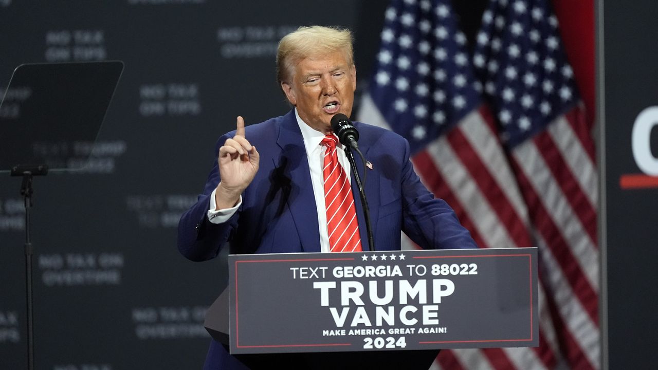 Republican presidential nominee former President Donald Trump speaks during a Univision town hall, Wednesday, Oct. 16, 2024, in Doral, Fla. (AP Photo/Alex Brandon)