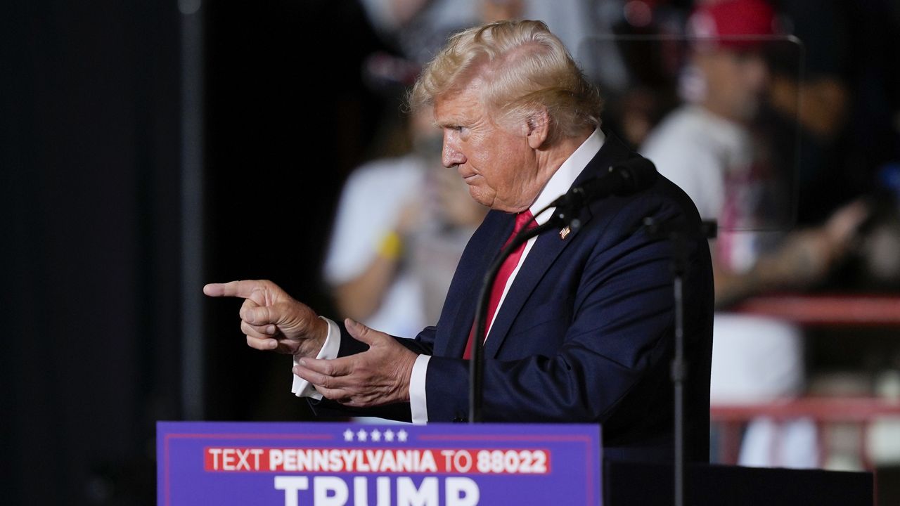 Republican presidential candidate former President Donald Trump speaking during a campaign rally in Harrisburg, Pa., Wednesday, July 31, 2024. (AP Photo/Matt Rourke)