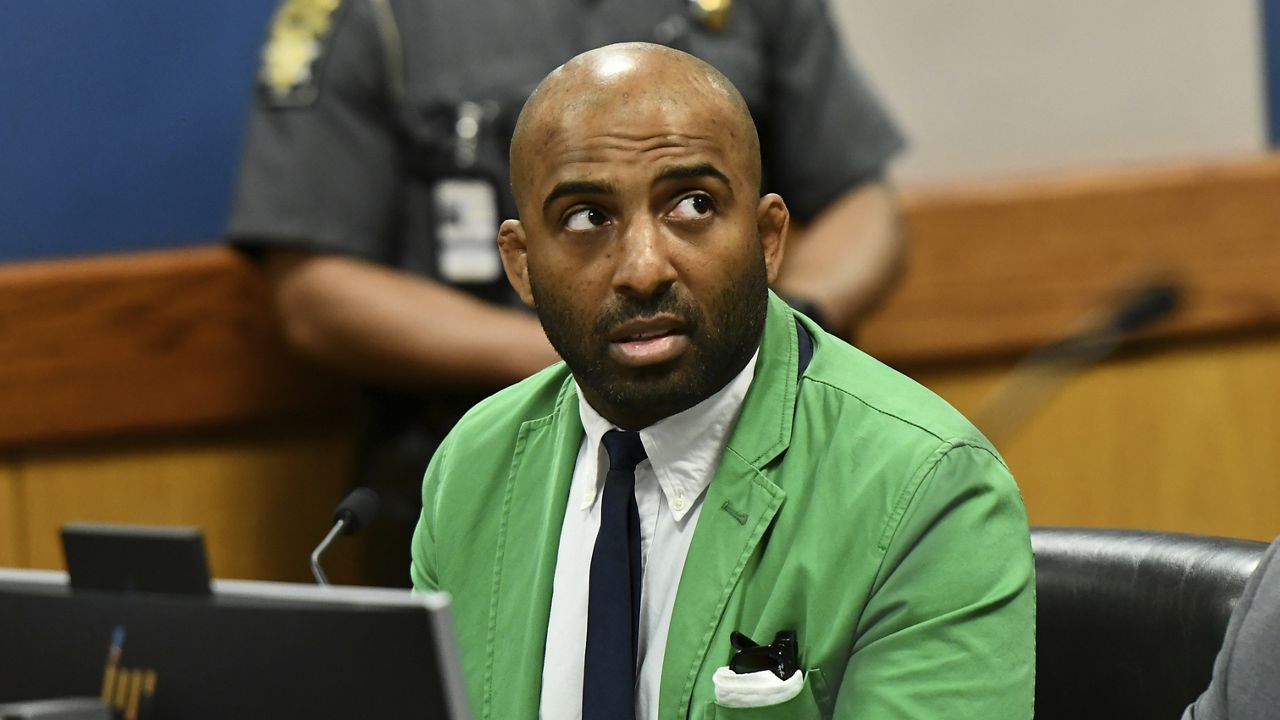 Defendant Harrison Floyd, a leader in the organization Black Voices for Trump, appears during a hearing related to the Georgia election indictments, Tuesday, Nov. 21, 2023, in Atlanta. (Dennis Byron/Hip Hop Enquirer via AP)