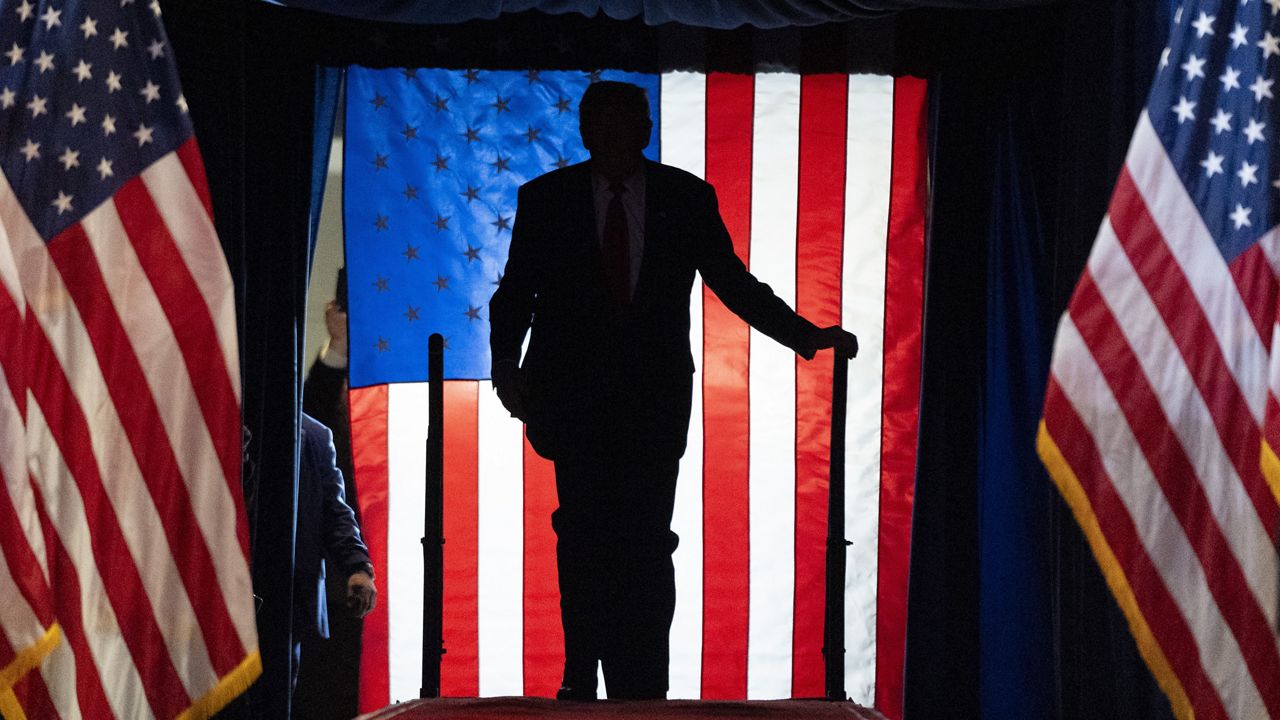 Republican presidential nominee former President Donald Trump arrives to speak at a campaign event at Nassau Coliseum, Wednesday, Sept.18, 2024, in Uniondale, N.Y. (AP Photo/Alex Brandon)