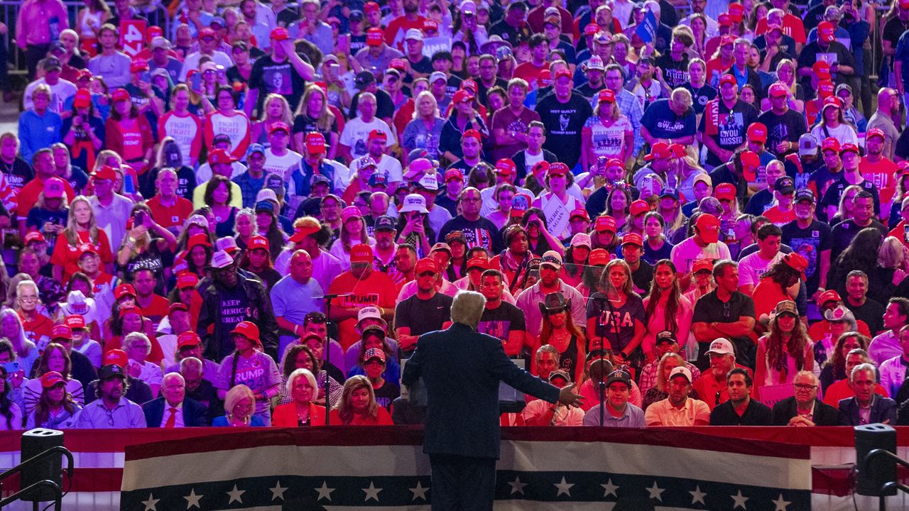 Republican presidential nominee former President Donald Trump speaks at a campaign event at Nassau Coliseum, Wednesday, Sept.18, 2024, in Uniondale, N.Y. (AP Photo/Alex Brandon)