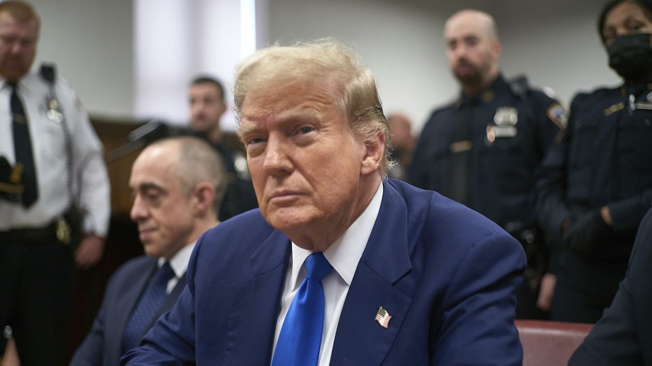 Former President Donald Trump appears at Manhattan criminal court before his trial in New York, Friday, May 3, 2024. (Curtis Means/Pool Photo via AP)