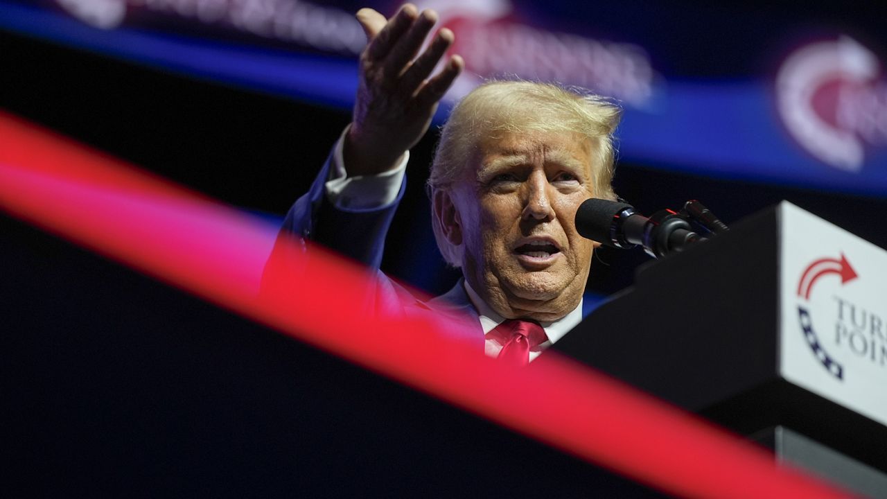 Republican presidential nominee former President Donald Trump speaks during a campaign rally at Thomas & Mack Center, Thursday, Oct. 24, 2024, in Las Vegas. (AP Photo/Alex Brandon)