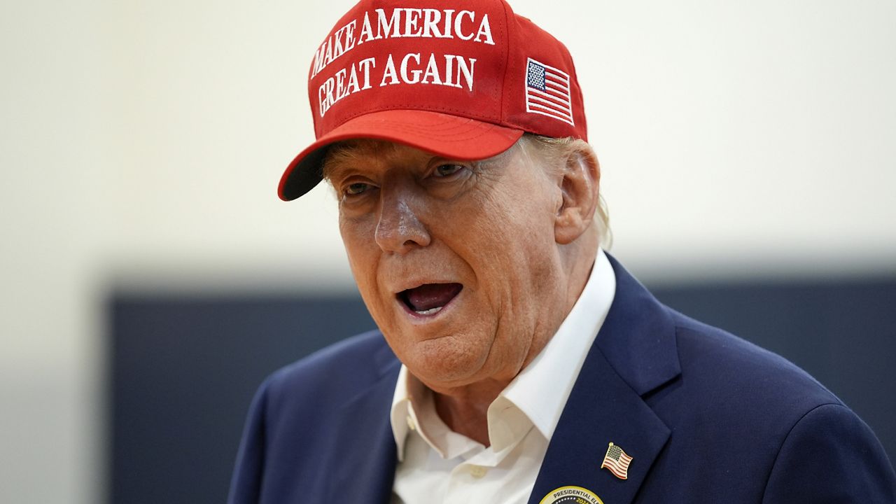 Republican presidential nominee former President Donald Trump speaks after voting on Election Day at the Morton and Barbara Mandel Recreation Center, Tuesday, Nov. 5, 2024, in Palm Beach, Fla. (AP Photo/Evan Vucci)