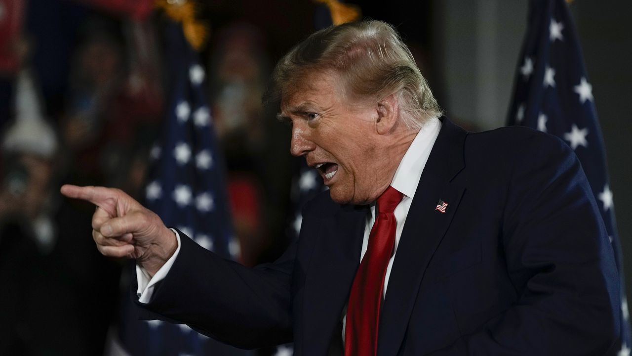 Republican presidential candidate former President Donald Trump gestures after speaking at a campaign rally on Wednesday, May 1, 2024, at the Waukesha County Expo Center in Waukesha, Wis. (AP Photo/Morry Gash)
