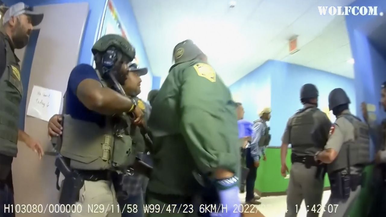 In an image from video released by the Uvalde Police Dept., shows the scene inside the Robb Elementary school during the shooting in Uvalde, Texas, May 2022. (Uvalde Police Dept. via AP)