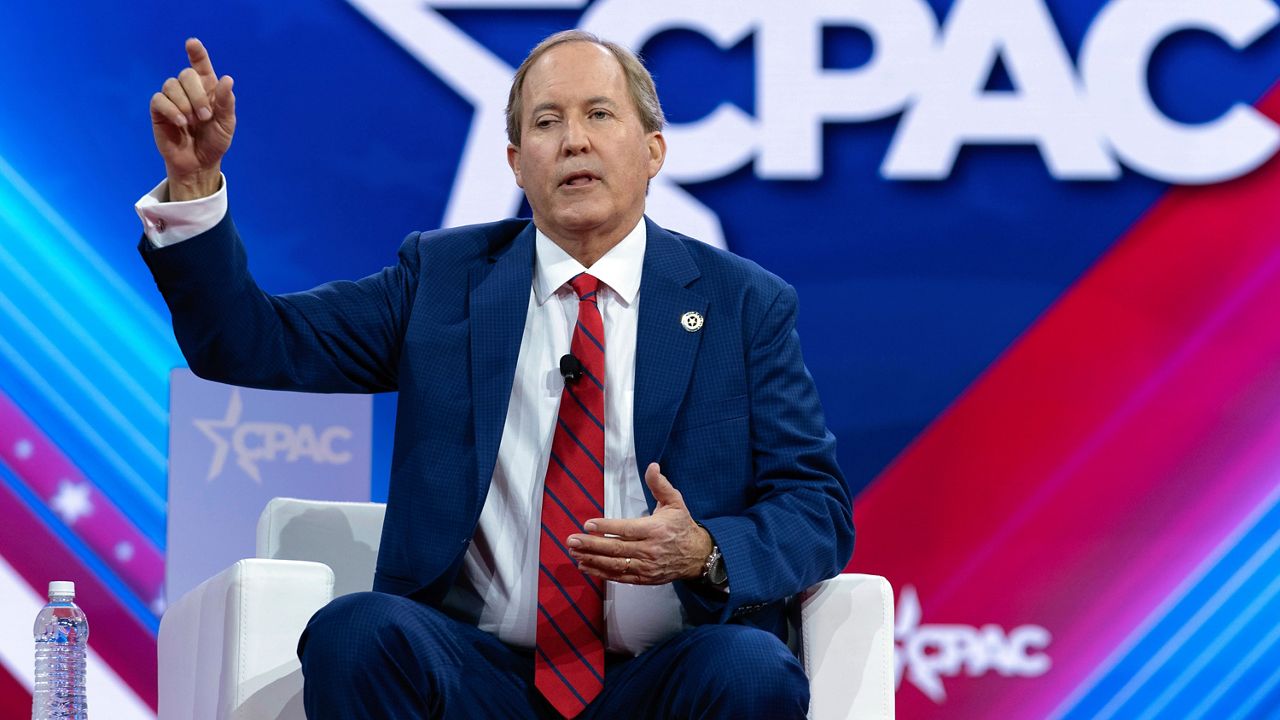 Texas Attorney General Ken Paxton speaks during the Conservative Political Action Conference, CPAC 2024, at the National Harbor in Oxon Hill, Md., Friday , Feb. 23, 2024. (AP Photo/Jose Luis Magana, File)