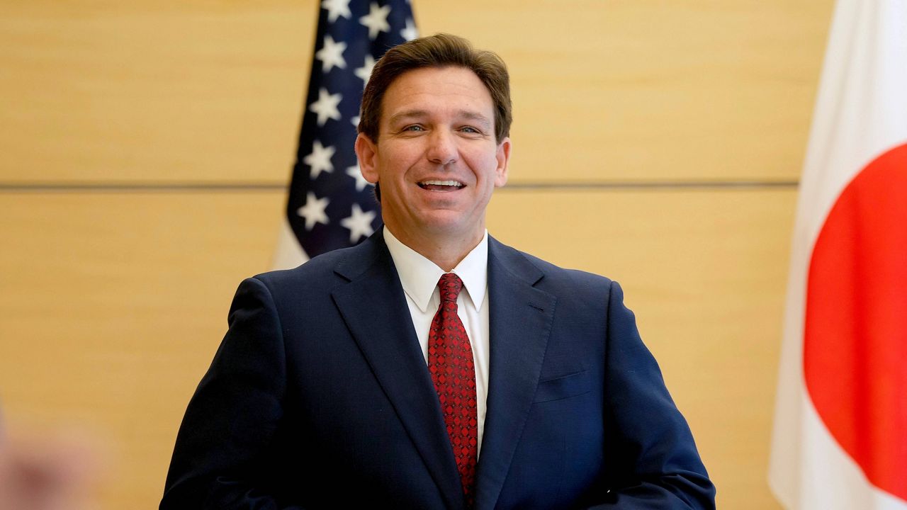 Florida Gov. Ron DeSantis waits for Japanese Prime Minister Fumio Kishida as he pays a courtesy call to Kishida at the prime minister's official residence in Tokyo Monday, April 24, 2023. (Kimimasa Mayama/Pool Photo via AP)