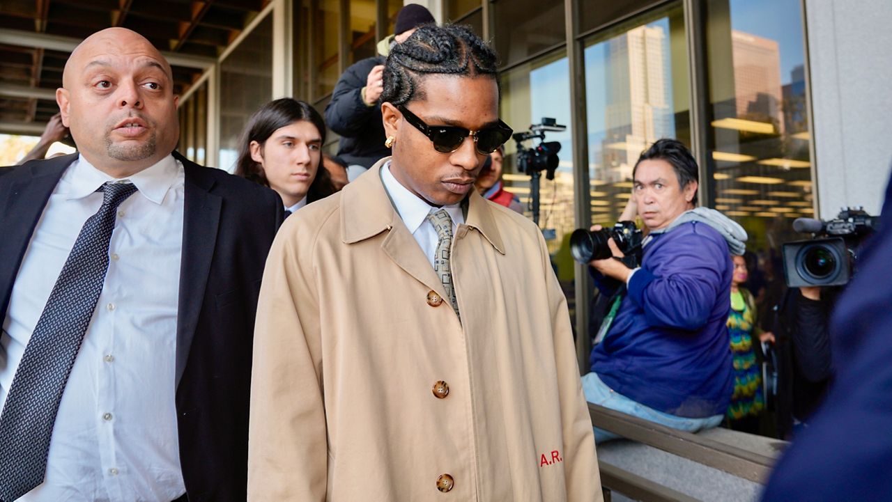 Rapper A$AP Rocky arrives at the Clara Shortridge Foltz Criminal Justice Center in Los Angeles, Wednesday, Jan. 29, 2025. (AP Photo/Damian Dovarganes)