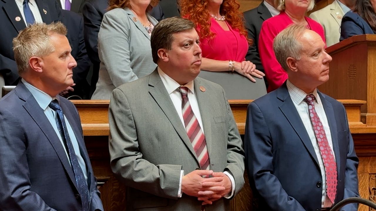 Assembly Republicans hold a press conference before beginning extraordinary session to vote on the budget bill. (Spectrum News 1/Mandy Hague)