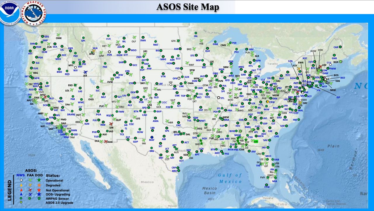 ASOS site map across the continental United States.
