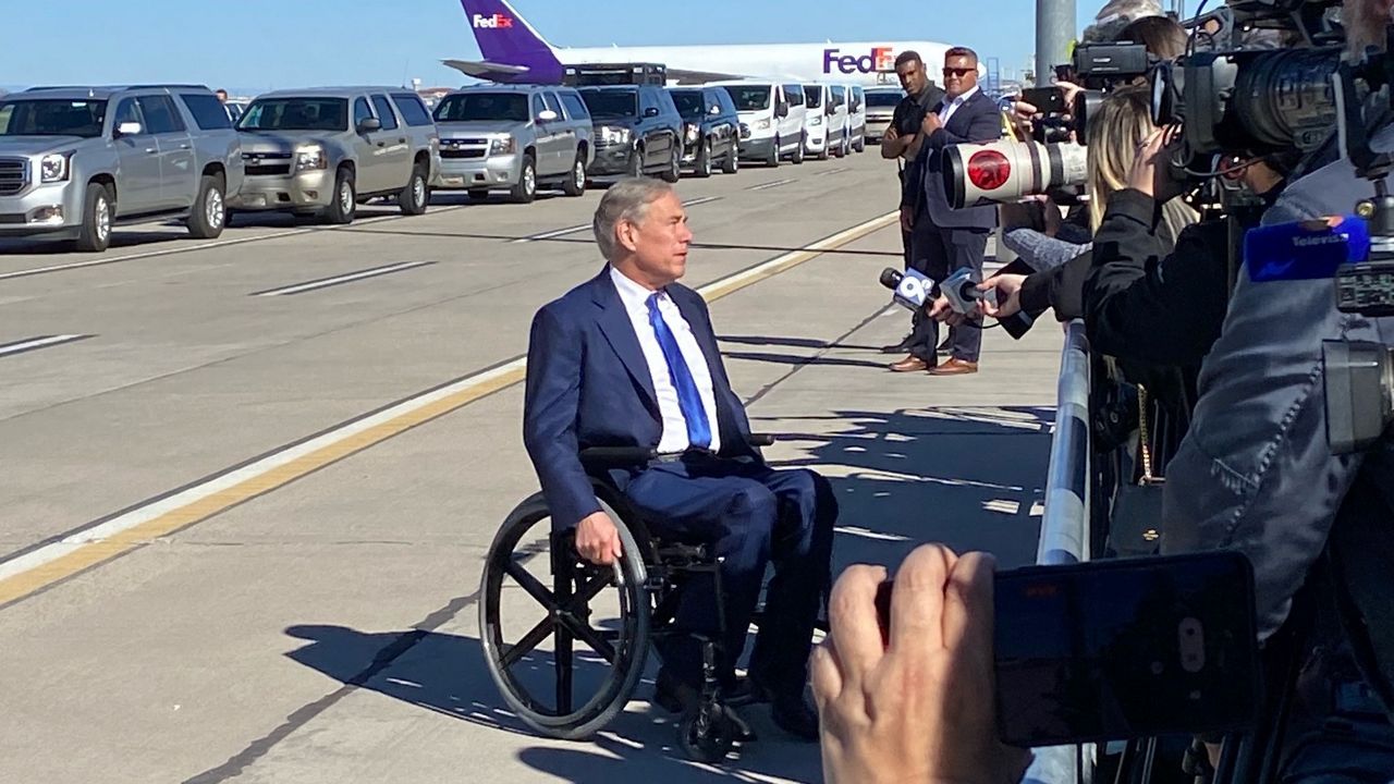 Texas Gov. Greg Abbott speaks with reporters after meeting with President Joe Biden in El Paso, Texas, in this image from Jan. 8, 2023. (Luis Garcia/Spectrum News