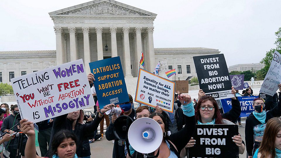 People protest in front of the U.S. Supreme Court in this file image. (AP Photo)