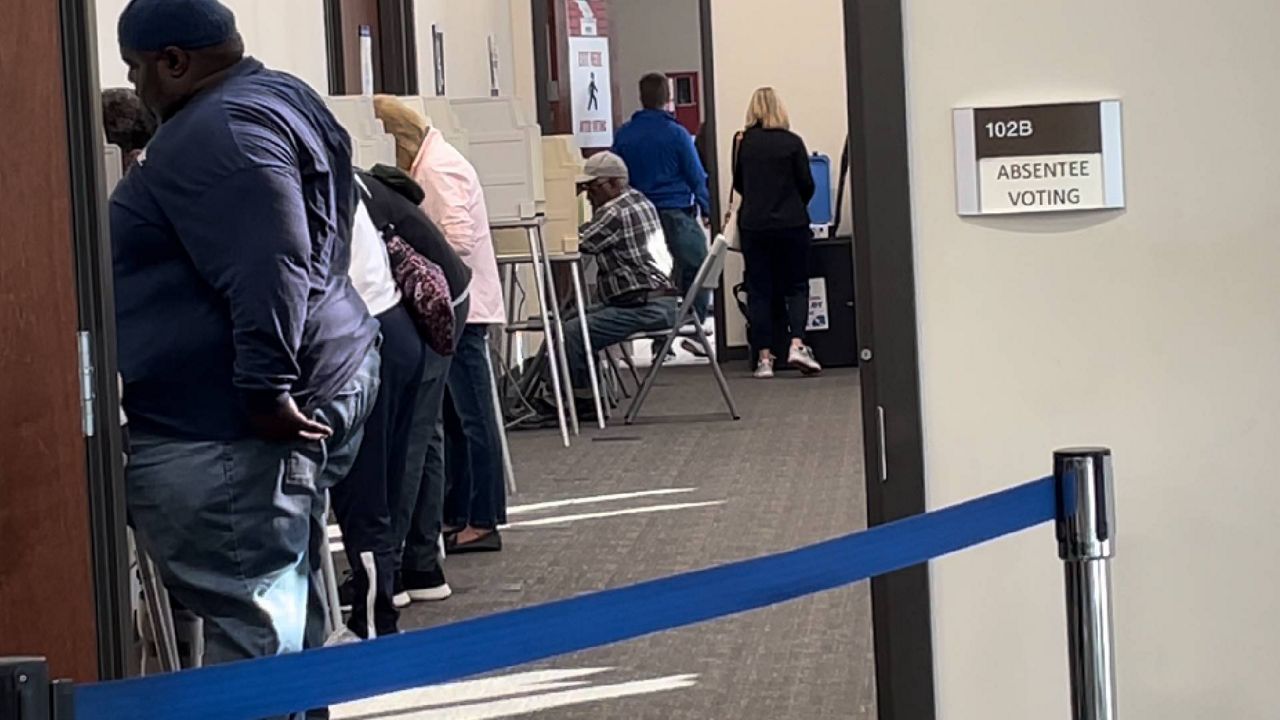 Voters can start casting their ballots without an excuse in Missouri starting Tuesday, Oct. 22. There was a steady stream of traffic into the St. Louis County Board of Election office in St. Ann Monday for the final day of absentee voting with an excuse. (Spectrum News/Gregg Palermo)