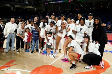 Dearica Hamby of the Las Vegas Aces poses with the 2022 WNBA