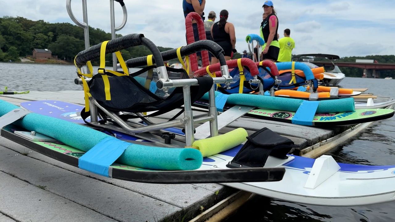 Webster Water Ski Collective's adaptive waterski equipment at Lake Quinsigamond. (Spectrum News 1/Dan Reidy)