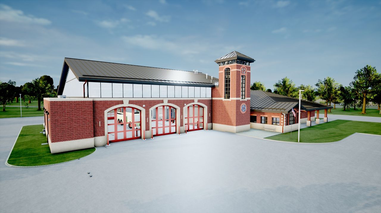 Rendering of a new fire station being built in Akron