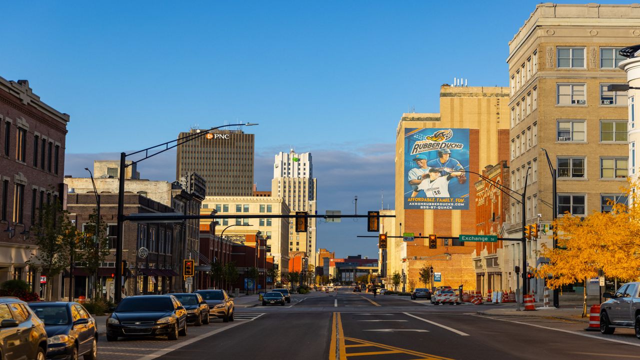 Main Street view of downtown Akron. 