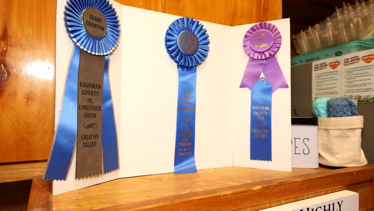 Allen's various awards on display in his Mabank home. (Spectrum News 1/Agustin Garfias)