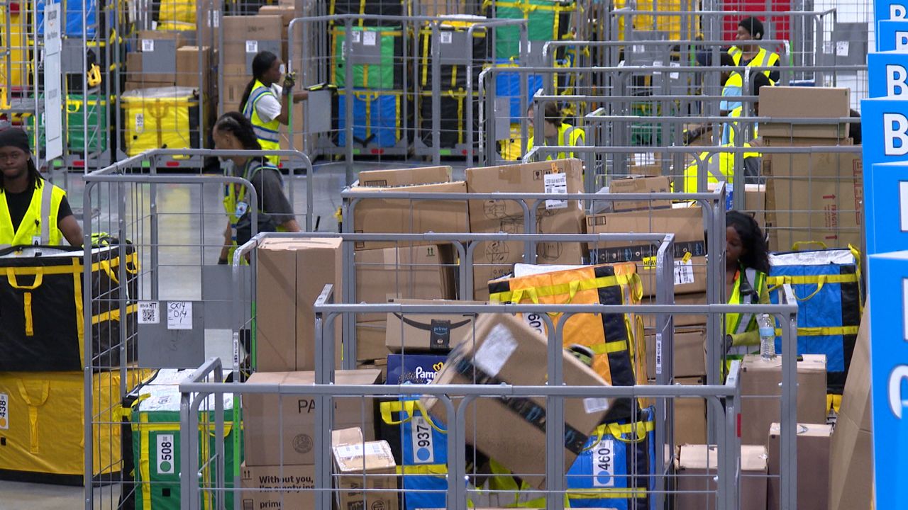 Amazon associates in the DTB4 Worcester site at the former location of the Greendale Mall. (Spectrum News 1/Dan Reidy)
