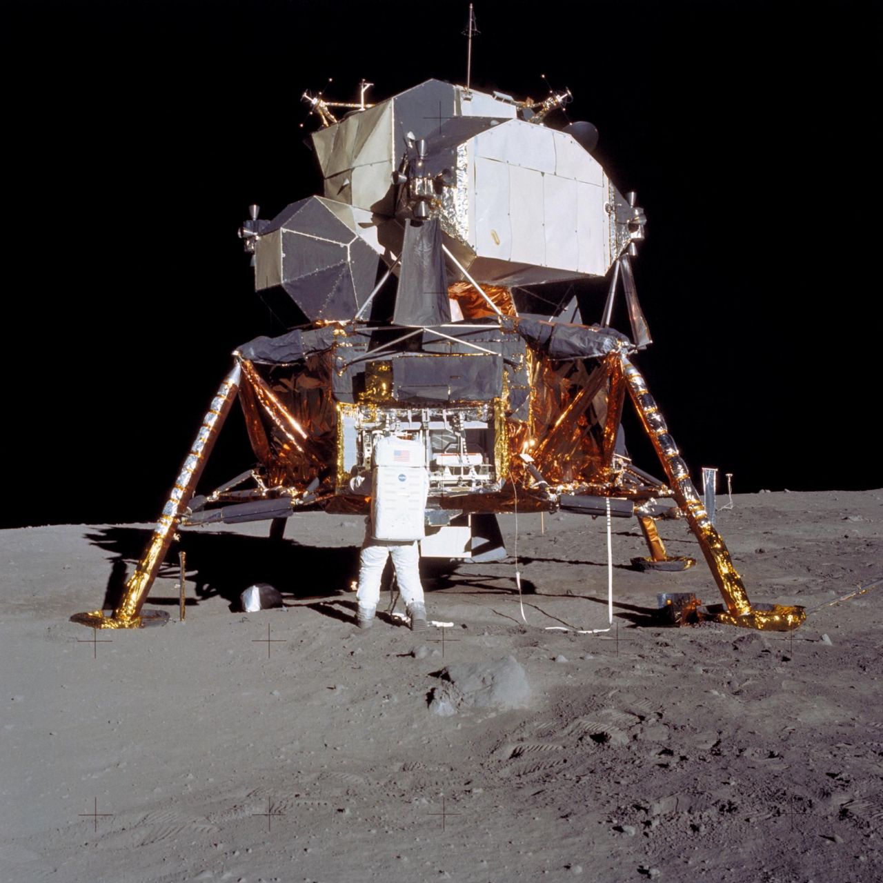Far above the Earth, NASA's Apollo lunar lander put astronauts on the moon