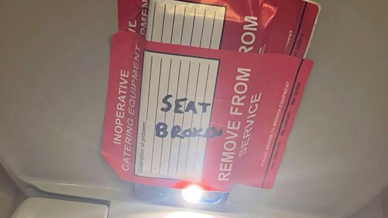 In this photo provided by the law firm Lewis & Llewellyn LLP, an iPhone is taped to the back of a toilet seat on an American Airlines flight from Charlotte, N.C., to Boston, Sept. 2, 2023. (Lewis & Llewellyn LLP via AP, File)