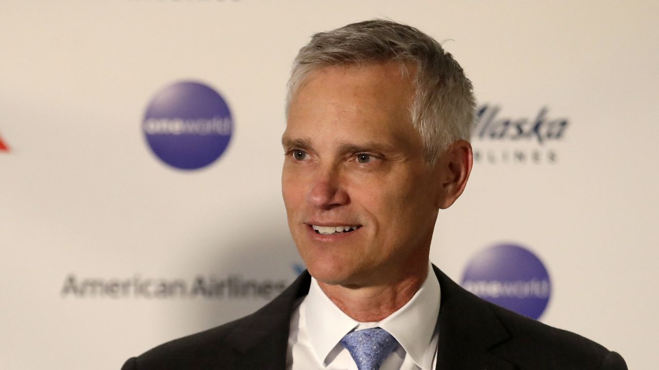 American Airlines President Robert Isom speaks at a news conference about the company's new partnership with Alaska Airlines, Thursday, Feb. 13, 2020, in Seattle. (AP Photo/Elaine Thompson, File)