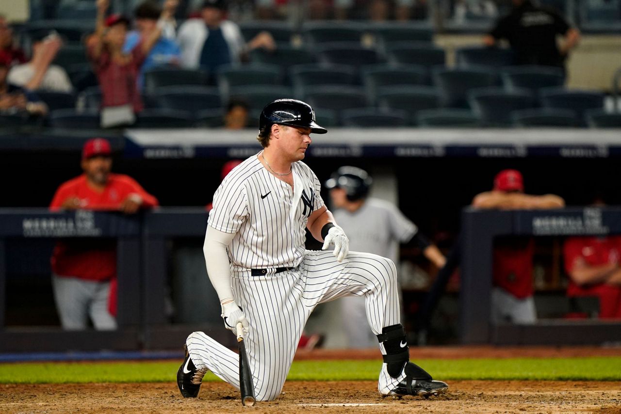 Gleyber Torres of the New York Yankees reacts during the ninth