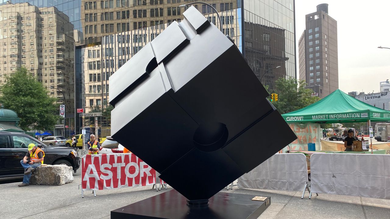 All costs associated with the restoration of the cube were paid for by the Rosenthal estate, DOT Commissioner Ydanis Rodriguez said in May. (Spectrum News NY1/Nicholas Wetzel)