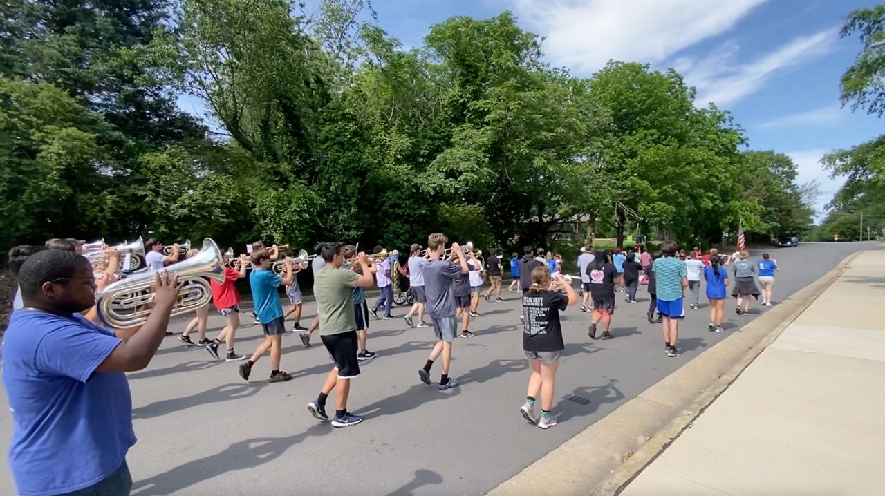 The Athens Drive Band rehearsing before the parade.