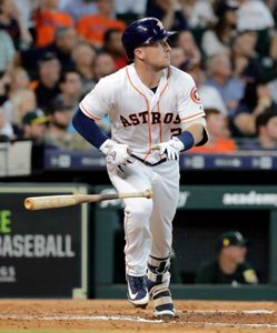 Houston Astros All-Stars Justin Verlander (35), George Springer (4), Alex  Bregman (2), Jose Altuve (27) and manager AJ Hinch pose before a baseball  game against the Oakland Athletics Thursday, July 12, 2018