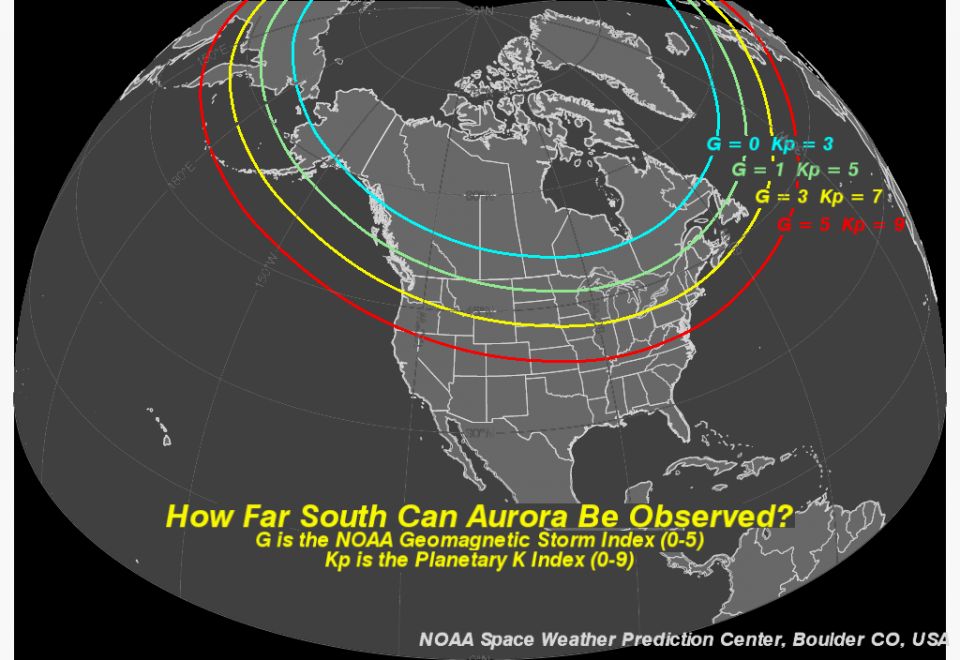 How far south can you see the Aurora Borealis?