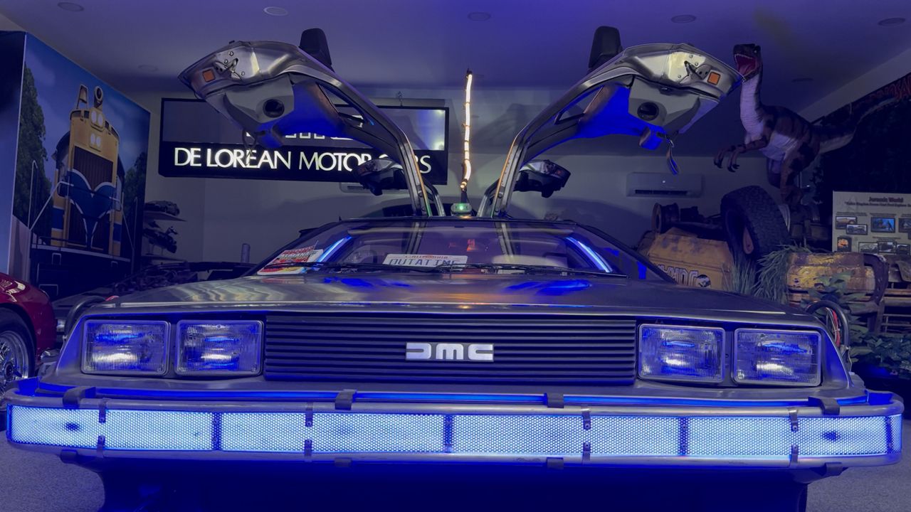 One of several DeLorean vehicles inside Bill and Patrick Shea's massive collection of 'Back to the Future' props and vehicles. (Spectrum News 1/Devin Bates)