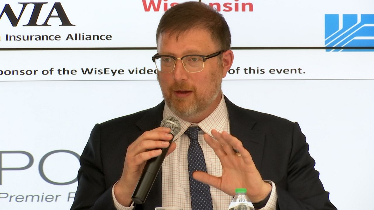 Democratic Party of Wisconsin Chair Ben Wikler reflects on his tenure during a recent WisPolitics lunch in Madison, Wis. (Spectrum News 1/Anthony DaBruzzi)